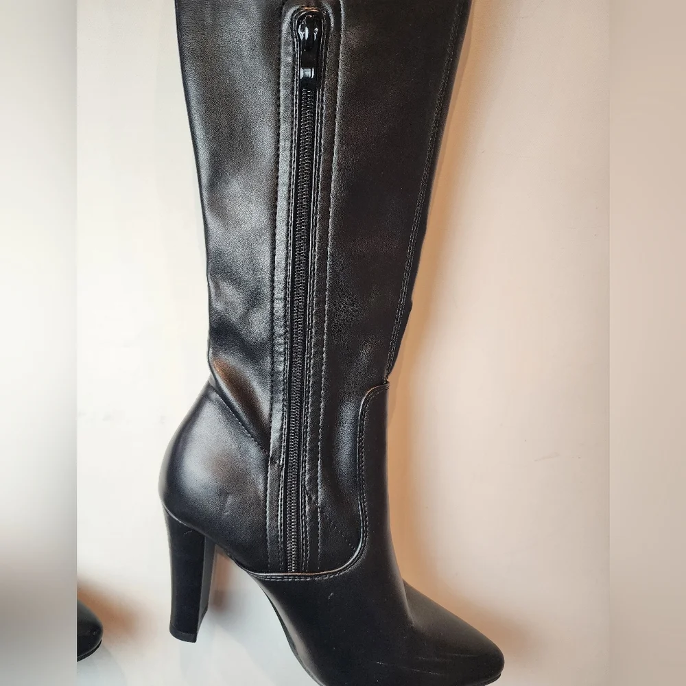 Black New Over the Knee Stiletto Boots Vegan Zip Design Size 37 EU / 6.5 US‎